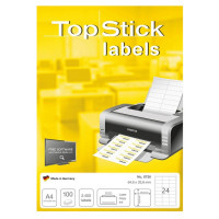 TOPSTICK 8736 Этикетки самоклеящиеся Бумажные А4, 64,6 * 33,8, 24 части на листе, цвет: Белый, Клей: перманентный, для печати на: струйных и лазерных аппаратах, в пачке: 100 листов/2400 этикеток (TOPSTICK 8736)