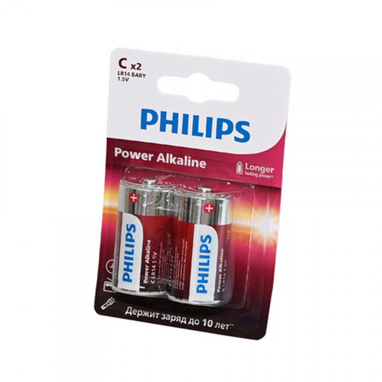 Батарейка PHILIPS Power Alkaline LR14P2B/51 LR14 BL2 (Комплект 2 шт.)