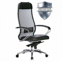 Кресло офисное МЕТТА "SAMURAI" SL-1.04, сверхпрочная ткань-сетка/экокожа, черное