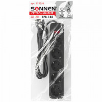Сетевой фильтр SONNEN SPB-185, 5 розеток с заземлением, выключатель, 10 А, 1,8 м, черный, 513656