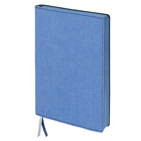 Блокнот А5 (148x213 мм), BRAUBERG "Tweed", 112 л., гибкий, под ткань, линия, синий, 110966