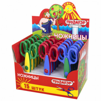 Ножницы ПИФАГОР, 135 мм, фигурное лезвие, ассорти, в дисплее, 230938 