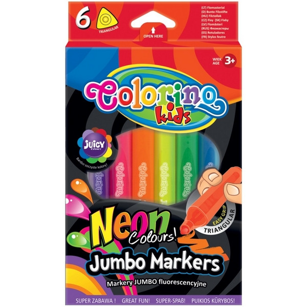 Фломастеры Colorino Kids Jumbo Neon Colours, треугольные, набор 6 неоновых цветов (Colorino 38881PTR)