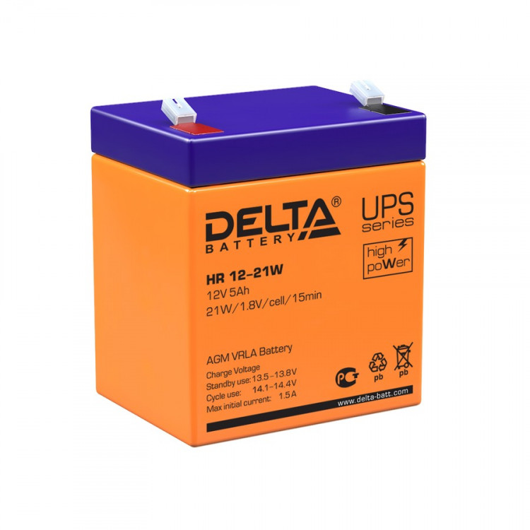Energon Delta HR 12-21 W Аккумуляторная батарея DELTA HR 12-21 W (12В / 5Ач, Тип: AGM, Клемма: F2, ДхШхВ: 90х70х101мм (Полная высота: 107мм), срок службы: 8 лет, Гарантия: 1г, вес: 1,8кг)