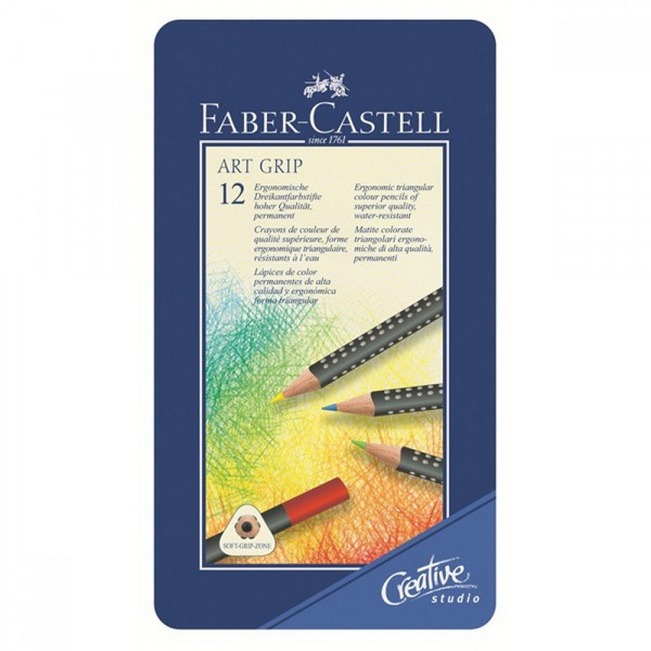 Набор цветных карандашей Faber-Castell Art Grip трехгранные, 12 цветов в металлическом пенале (Faber-Castell 114212)