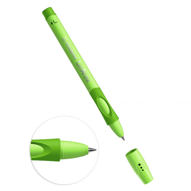 Ручка шариковая Stabilo Leftright для левшей, F/0,38 мм, зеленый корпус, Синяя, блистер (STABILO 6318/2-B)