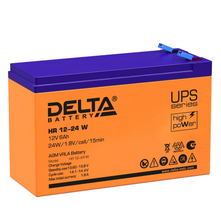 Energon Delta HR 12-24 W Аккумуляторная батарея DELTA HR 12-24 W (12В / 6Ач, Тип: AGM, Клемма: F2, ДхШхВ: 151х52х94мм (Полная высота: 99мм), срок службы: 8 лет, Гарантия: 1г, вес: 2,18кг)