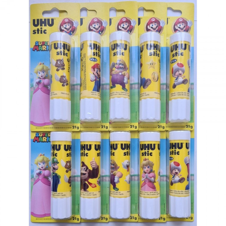 Клей-карандаш UHU Stic 21 гр. Серия Супер Марио, ассорти, блистер, Комплект 3 шт. (UHU 50190 Super Mario Bros. SET3)*