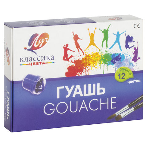 Гуашь ЛУЧ "Классика", 12 цветов по 20 мл, без кисти, картонная упаковка, 19С1277-08