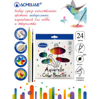 Набор  акварельных цветных карандашей ACMELIAE 24цв.+кисточка (ACMELIAE 9401-24)