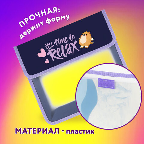 Папка для тетрадей ЮНЛАНДИЯ А5, пластик, 2 отделения, клапан на липучке, "Bored cat", 272189