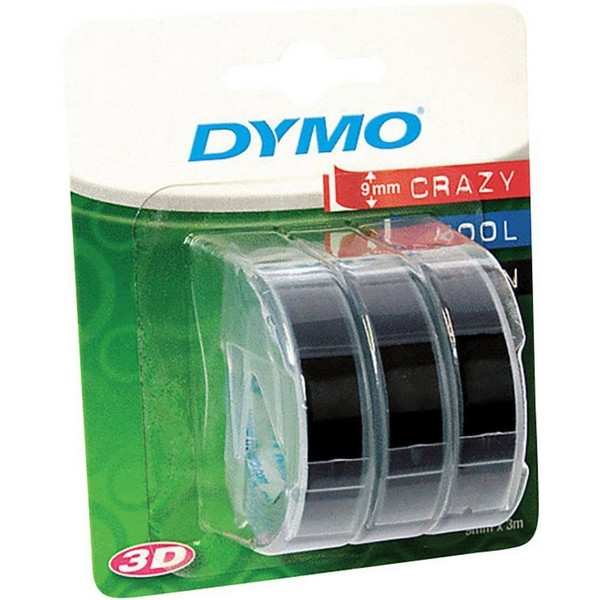 DYMO S0847730 Лента для механических принтеров DYMO, 9 мм х 3м, пластиковая черная, шрифт белый, 3 шт. в блистере