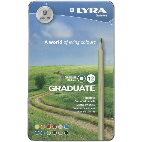Набор цветных карандашей LYRA Graduate, гексагональные, 12 цветов, в металлическом пенале (2871120)