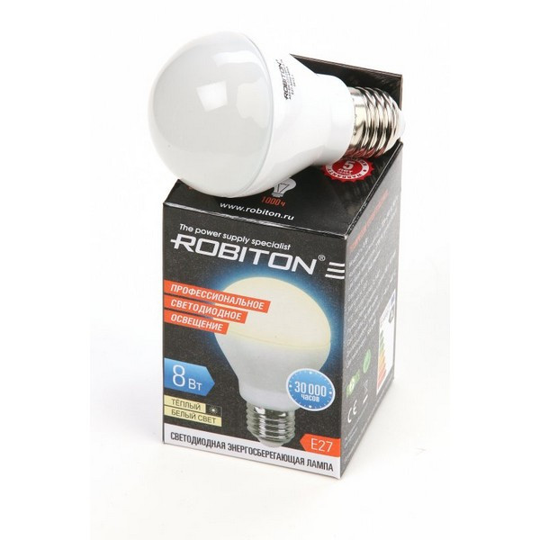 Лампа светодиодная ROBITON LED A60-8W-2700K-E27 BL1