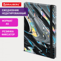 Ежедневник недатированный с резинкой А5 145х203 мм, BRAUBERG, твердый, 128 л., "Waves", 116283