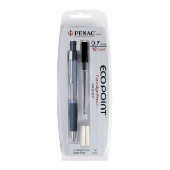 Карандаш механический Penac Ecopoint 0,7 мм, HB, корпус синий + грифели + 2 ластика, блистер (PENAC SC2702-03-CP) Механический карандаш премиум класса, сочетающий совершенство дизайна и технологий. Сменный картридж позволяет заправить в корпус карандаша одновременно 12 грифелей - можно надолго забыть о необходимости добавлять грифель.