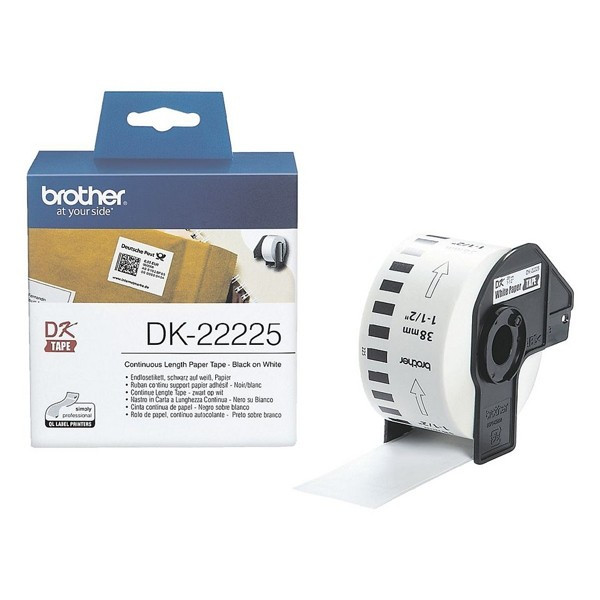 Brother DK22225 Белая бумажная клеящаяся лента Brother DK22225, ширина 38 мм (неразрезанная, рулон 30,48м)