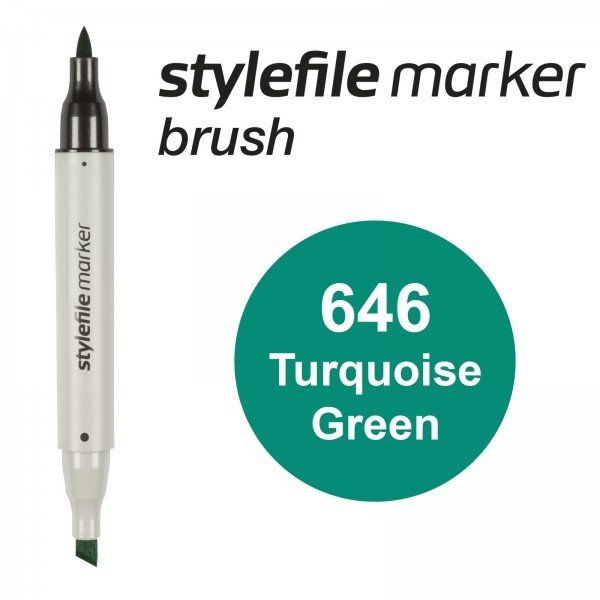 Маркер спиртовой Stylefile Brush двухсторонний, цвет 646 (Turquoise Green)