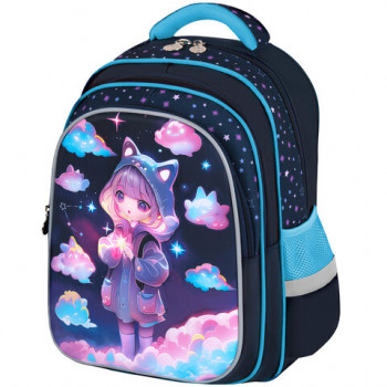 Рюкзак BRAUBERG KIDS FLOSSY, 2 отделения, 3 кармана, &quot;Sky girl&quot;, 3D-панель, 40х28х18 см, 273179 
