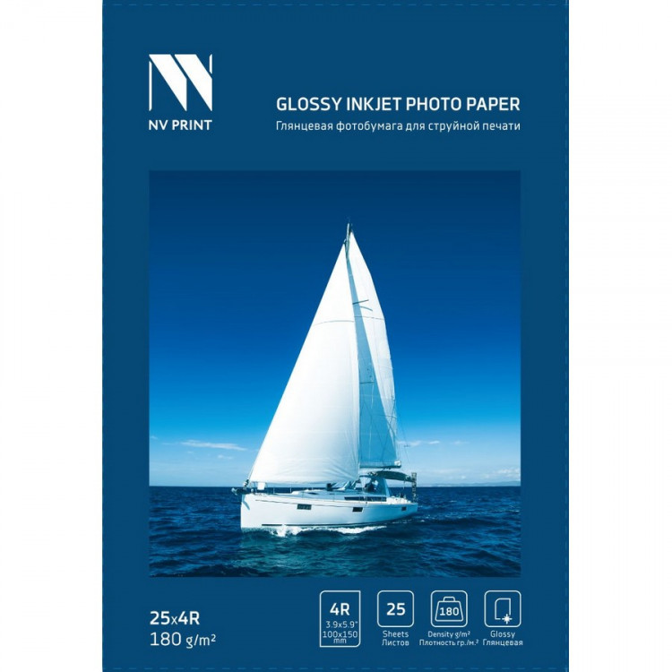 NV Print NVP-180Gl4Rs25 Глянцевая фотобумага для струйной печати 180 г / м2 4R(100mmx150mm) 25  листов