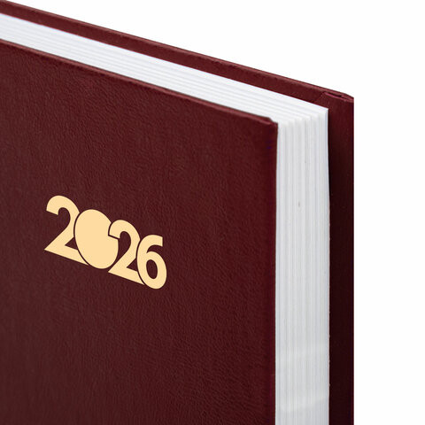 Ежедневник датированный 2026 145х215 мм, А5, STAFF, обложка бумвинил, бордовый, 117306