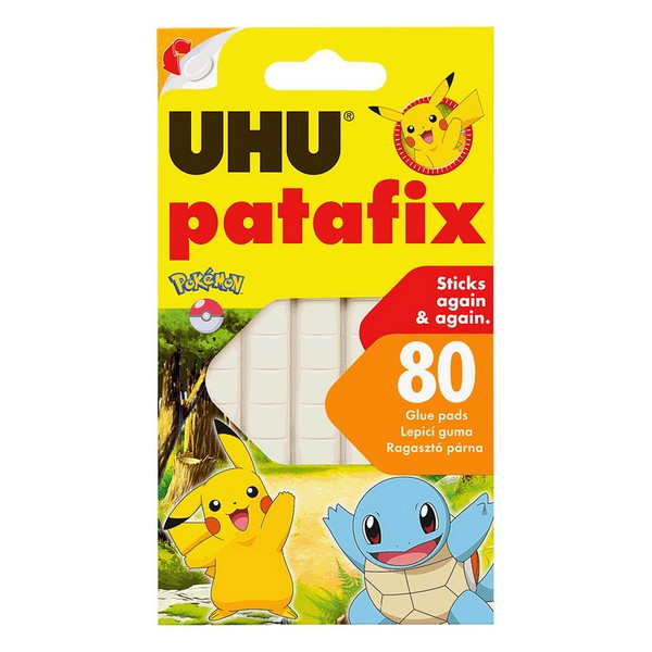 Клеящие подушечки UHU Patafix Серия Pokemon для временного крепления, многоразовые, белые, 80 шт. (UHU 39125 Pokemon)