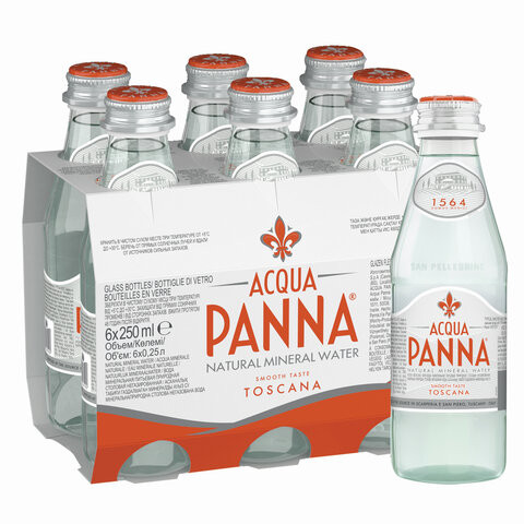 Вода негазированная минеральная ACQUA PANNA (Аква Панна), 0,25 л, стеклянная бутылка, ИТАЛИЯ, 40004001