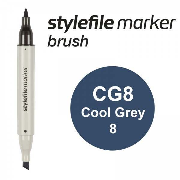 Маркер спиртовой Stylefile Brush двухсторонний, цвет CG8 (Cool Grey 8)