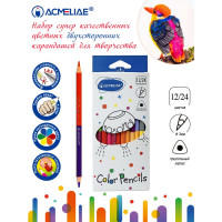 Набор цветных двусторонних трехгранных карандашей ACMELIAE 12шт/24цв. в картонном футляре (ACMELIAE C12-24)