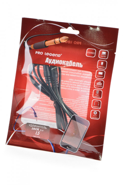 Аудио-видео кабель Pro Legend PL1055 Jack 3.5 mm вилка <--> Jack 3.5 розетка, удлинитель, стерео-аудио, 1.5 м BL1