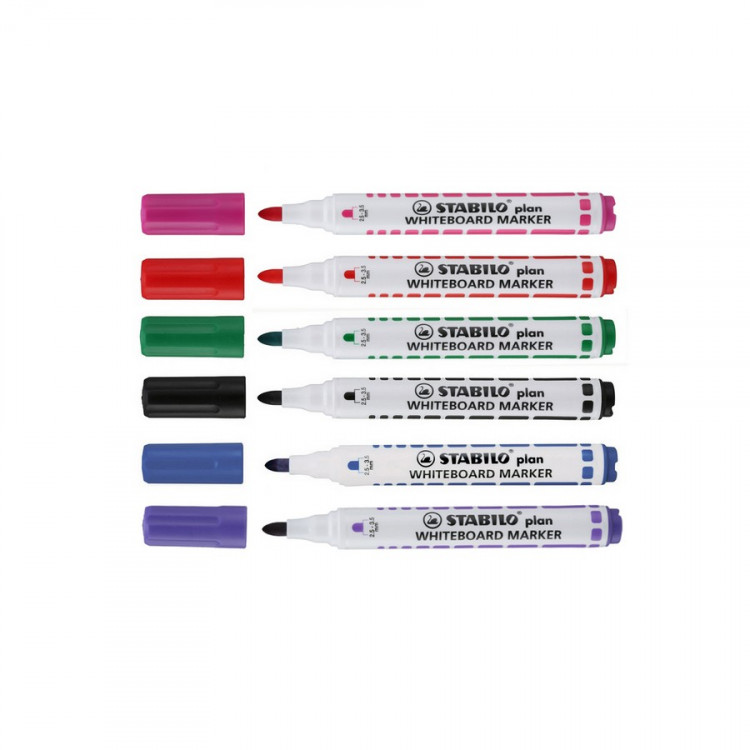 Набор маркеров для доски Stabilo plan Whiteboard 2,5-3,5 мм., Комплект 100 шт.: синий-30, черный-30, красный-10, зеленый-10, фиолетовый-10, розовый-10 (STABILO 641/100)