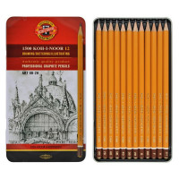 Набор чернографитных карандашей Koh-I-Noor 1500 Art 8B-2H, 12 шт. в металлическом пенале (Koh-I-Noor 1502012008PL)