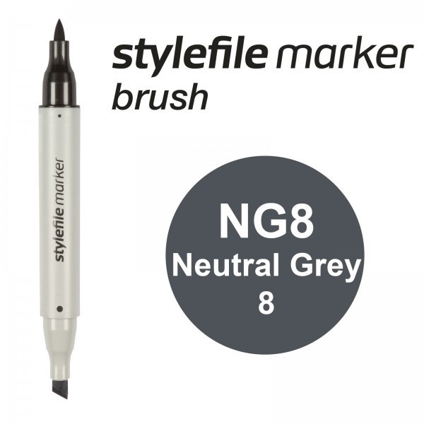 Маркер спиртовой Stylefile Brush двухсторонний, цвет NG8 (Neutral Grey 8)
