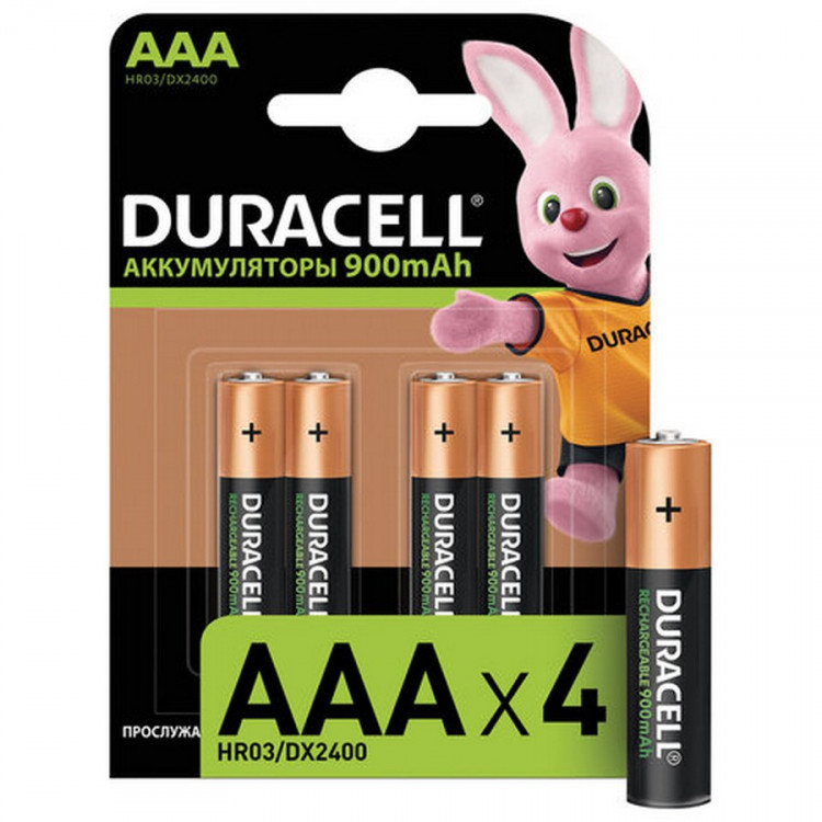 Аккумулятор DURACELL HR03 AAA 900мАч уже заряжены BL4 (Комплект 4 шт.)