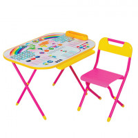 Стол детский + стул ДЭМИ "Дошколенок", рост 2-3, складной, с пеналом, розовый каркас