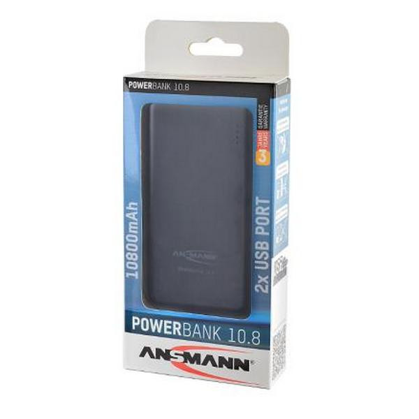 Универсальный внешний аккумулятор ANSMANN 1700-0067 Powerbank 10800мАч в комплекте с шнуром USB-microUSB BL1