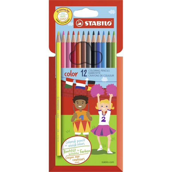 Набор цветных карандашей Stabilo Color 12 цветов (10 базовых + 2 флуоресцентных), картонный футляр New Design (STABILO 1912/77-01)