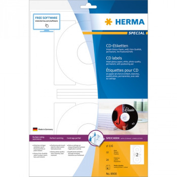 HERMA 8900 Этикетки самоклеющиеся Бумажные глянцевые А4, д. 116 мм, цвет: Белый, клей: перманентный, для печати на: лазерных аппаратах, в пачке: 10 листов/20 этикеток Компания HEWLETT PACKARD (HP), официально рекомендует использовать продукцию Компании HERMA на своей технике. Компания HERMA имеет специальный сертификат, выданный ей от НР.