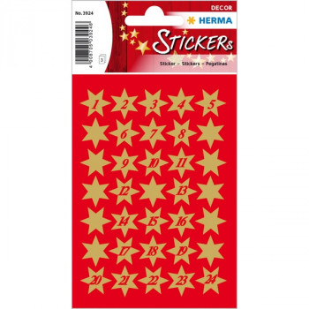HERMA 3924 НАКЛЕЙКИ DECOR Н/ГОД ЦИФРЫ НА ЗВЕЗДАХ Наклейки с сочными красками и высоким качеством печати. Можно наклеивать на открытки, альбомы, конверты и т.п.