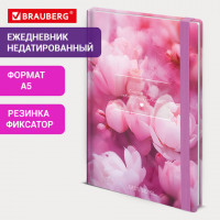 Ежедневник недатированный с резинкой А5 145х203 мм, BRAUBERG, твердый, 128 л., "Peony", 116290