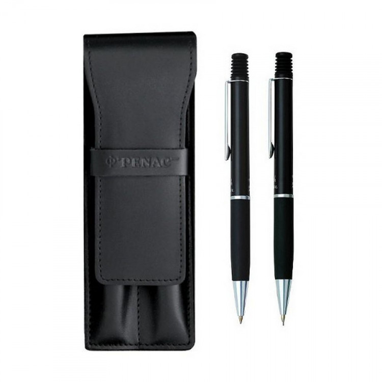Набор ручка шариковая автоматическая + карандаш механический Penac Fifth Avenue черный корпус, кожаный футляр (PENAC FA06-ET30)