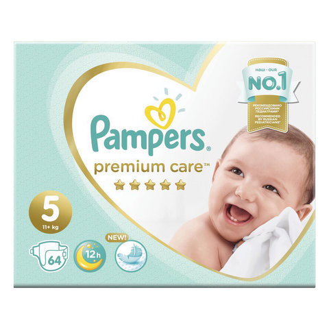 Подгузники, 64 шт., PAMPERS (Памперс) "Premium Care", размер 5 (11+ кг), 1210792