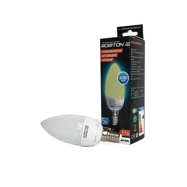 Лампа светодиодная ROBITON LED Candle-5W-2700K-E14 BL1