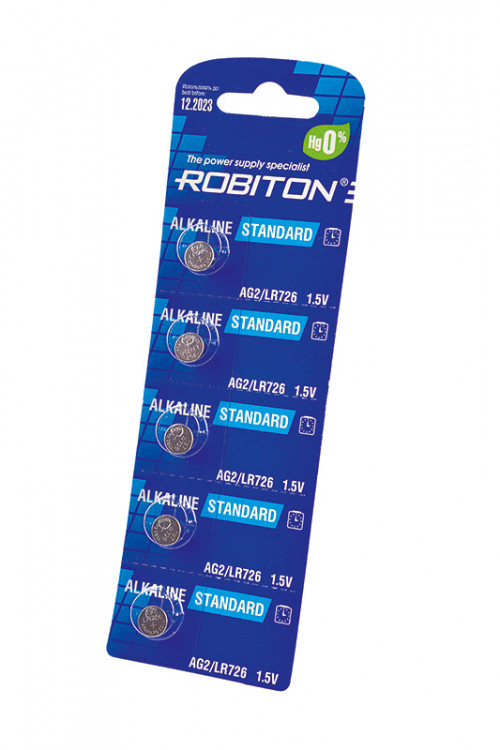 Батарейка ROBITON STANDARD R-AG2-0-BL5 (0% Hg) AG2 LR726 396 LR59 BL5