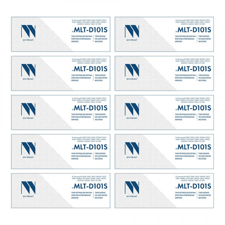 NV Print NVP-MLT-D101S-SET10 Картридж совместимый NV-MLT-D101S-SET10 для Samsung ML 2160 /  2162 /  2165 /  2165W /  2167 /  2168 /  2168W /  SCX 3400 /  3400F /  3405 /  3405F /  3405FW /  3405W /  3407 /  SF 760P (1500k) (10 шт)