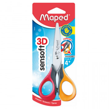 Ножницы Maped Sensoft, 13 см, для левшей, школьные, симметричные, гибкие кольца, цвет ассорти (MAPED 693500) Ножницы школьные Sensoft (4+) 13 см. для левшей с прорезиненными кольцами французского бренда Maped.