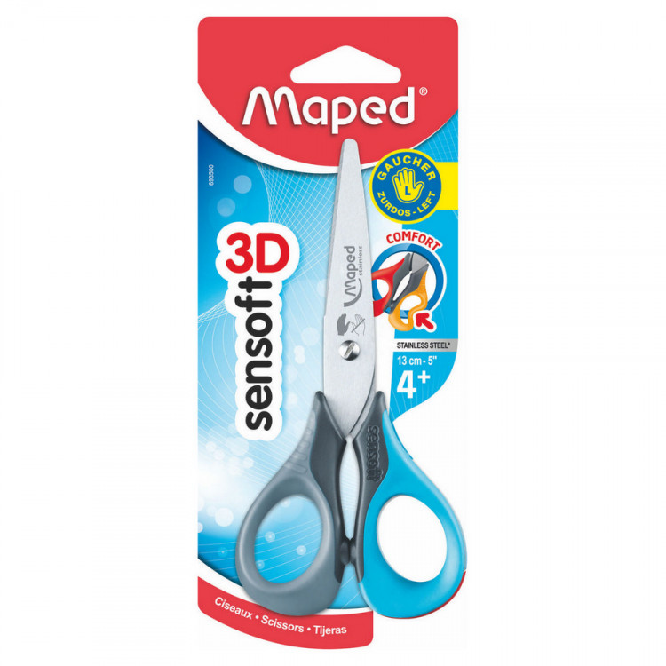 Ножницы Maped Sensoft, 13 см, для левшей, школьные, симметричные, гибкие кольца, цвет ассорти (MAPED 693500)