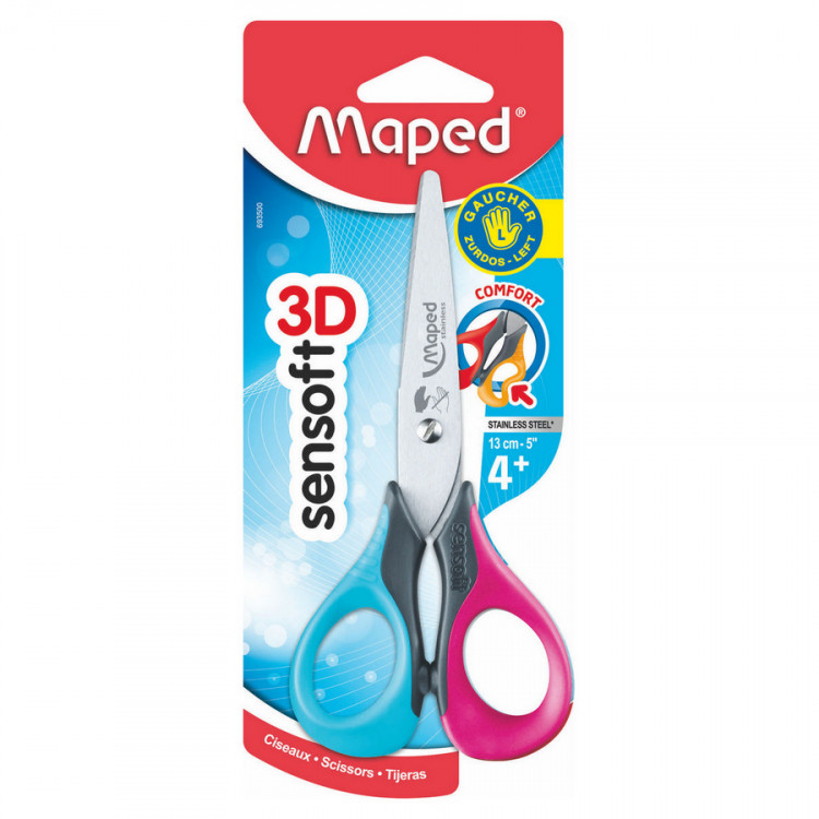 Ножницы Maped Sensoft, 13 см, для левшей, школьные, симметричные, гибкие кольца, цвет ассорти (MAPED 693500)