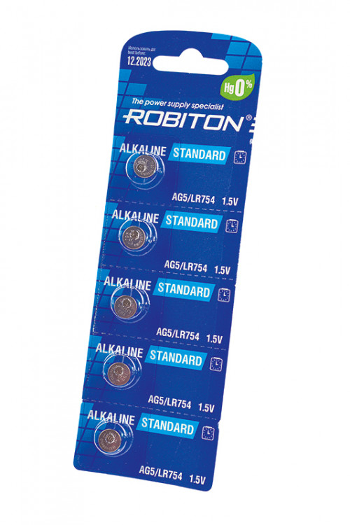 Батарейка ROBITON STANDARD R-AG5-0-BL5 (0% Hg) AG5 LR754 393 LR48 BL5