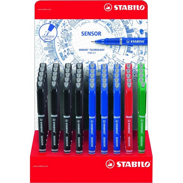 Ручка капиллярная STABILO Sensor 0,3 мм., цвет ассорти, дисплей 45 шт. (STABILO 189/45) Заказ кратен 45 шт.